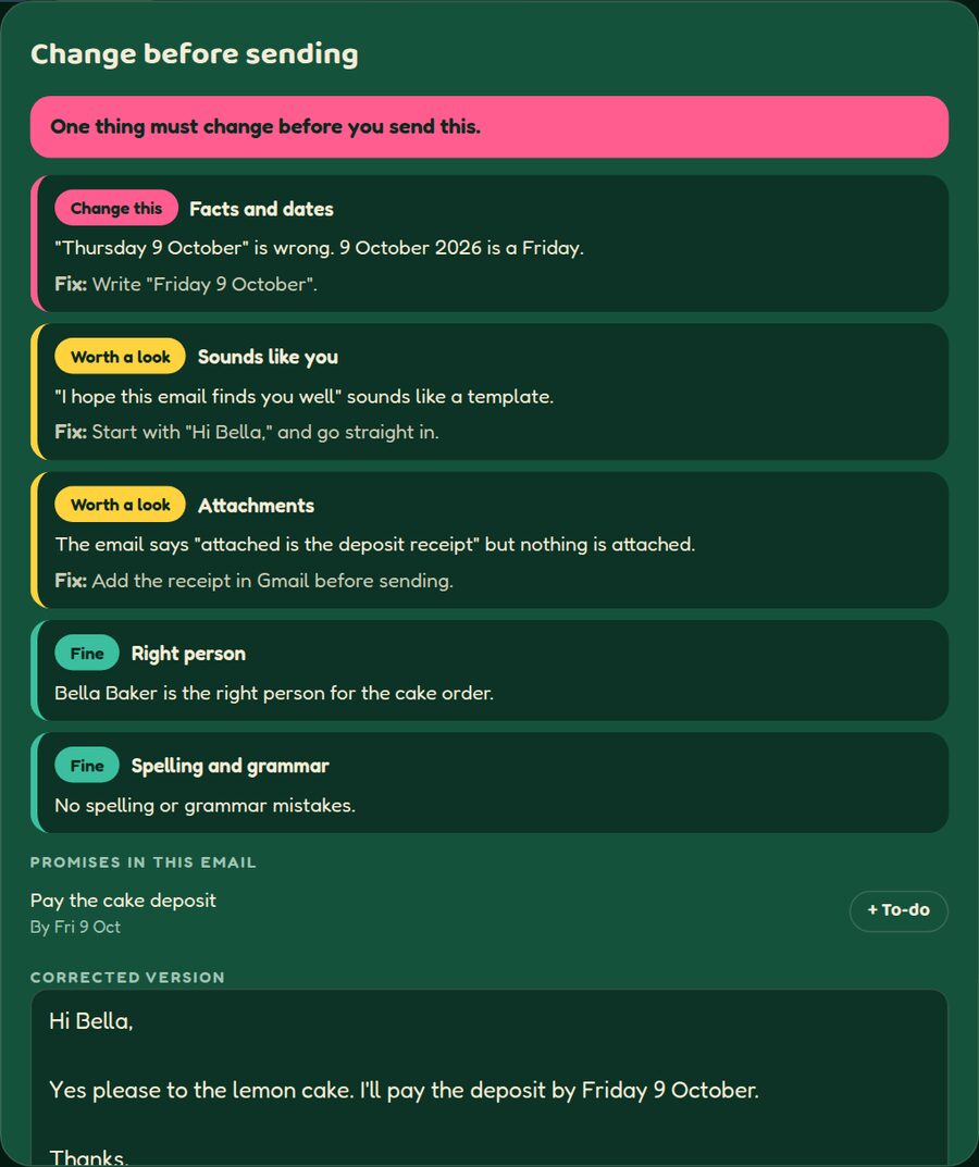 The email checker: one thing to change, two worth a look and two fine