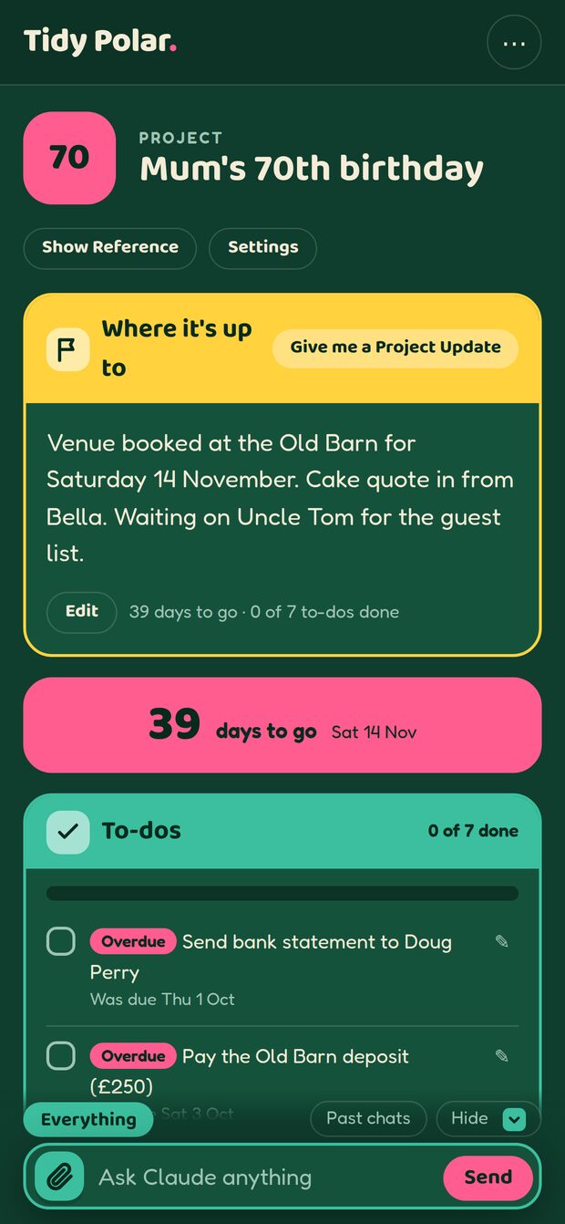 A project page on a phone